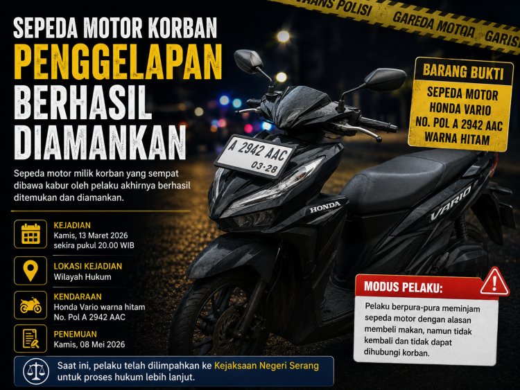 Unit Reskrim Polsek Anyar Berhasil Temukan Sepeda Motor Korban Penggelapan, Pelaku Telah Dilimpahkan ke Kejaksaan